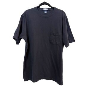 Vintage Lands End Pocket T-Shirt Mens L Black Minimalist Normcore Classic Tee